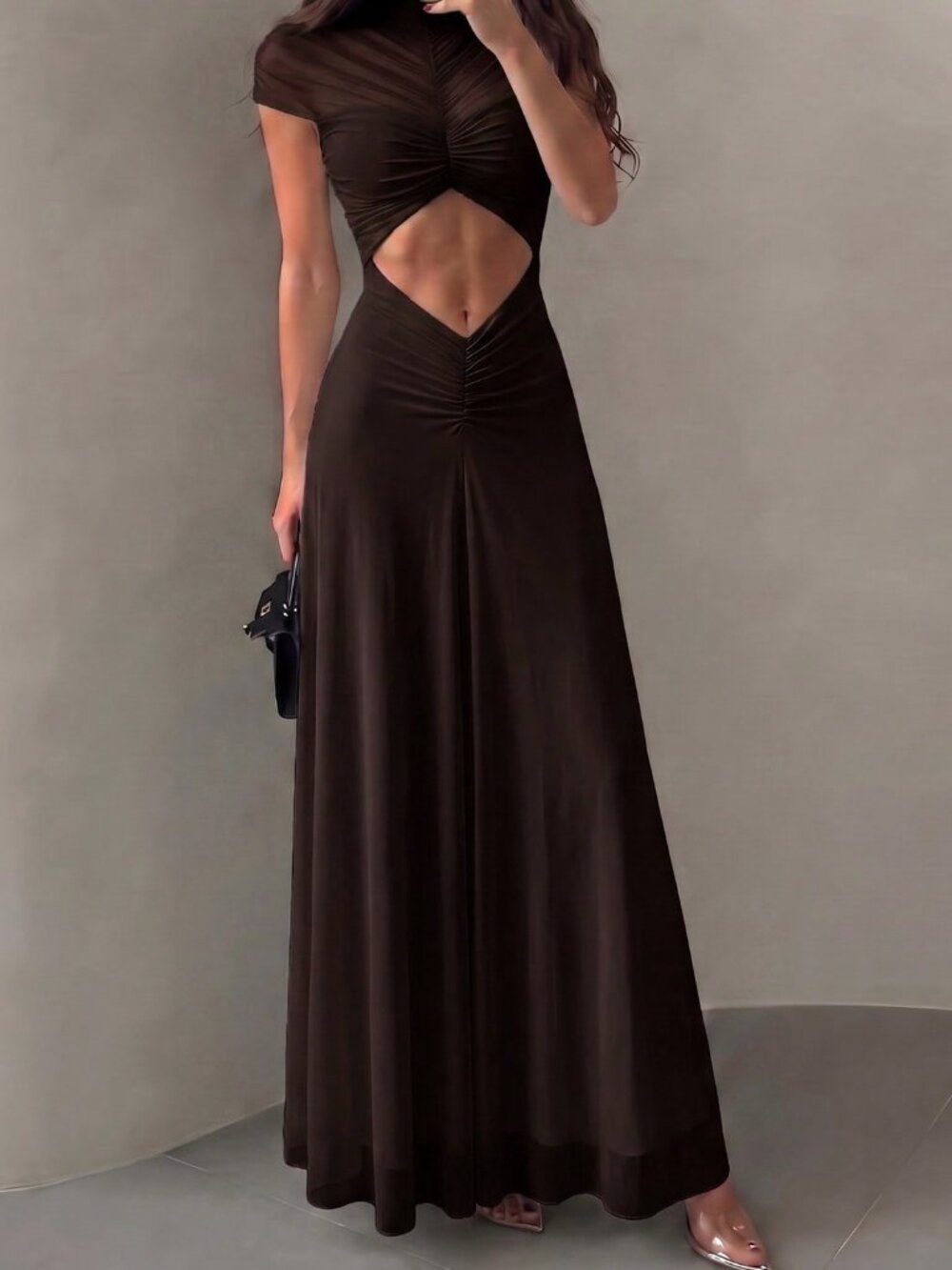 Brown Glamorous Women's Maxi See-Through Bodycon Cocktail Dress - Picture 6 of 10